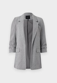 Grijze visschervormige blazer met een klepkragen, opgerolde mouwen en twee frontzakken. Ongelined binnenkant, moderne getailleerde pasvorm.