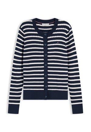 Tommy Hilfiger, CABLE KNIT CREW NECK CARDIGAN - Kardigán - dark navy/ivory petal breton