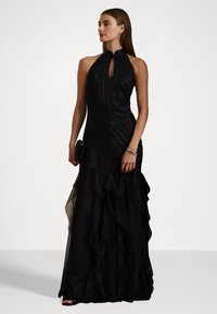Lauren Ralph Lauren RUFFLE-TRIM BEADED MESH HALTER GOWN - Alkalmi viselet - black