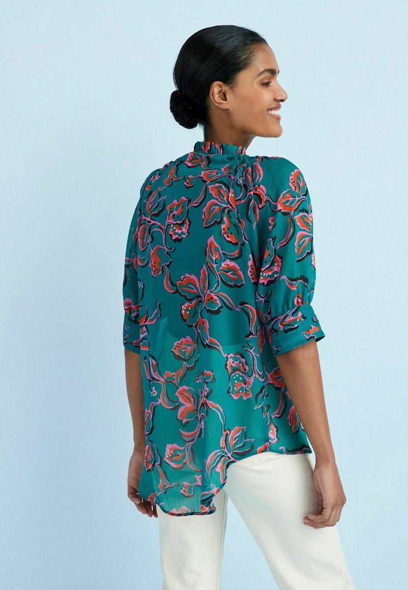 Next SLEEVE V-NECK - Blusa - teal blue floral/azul - Zalando.es