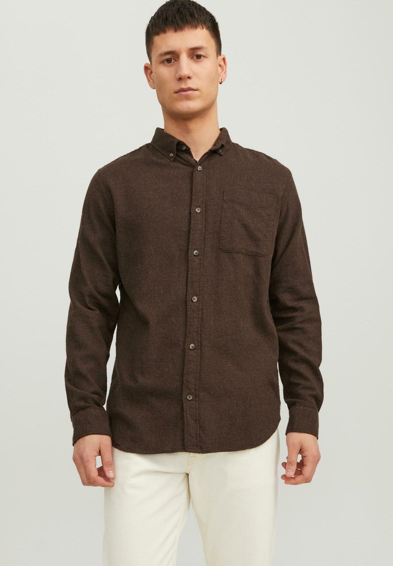 Jack & Jones JJECLASSIC MELANGE LS SN - Pluus - seal brown
