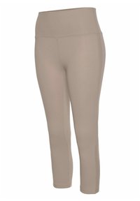 Beige Knöchellange Leggings mit hohem Bund, aus dehnbarem Material, mit einer glatten Textur und ohne sichtbare Muster oder Akzente.