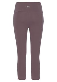 Bordeaux leggings met een hoge tailleband, gemaakt van rekbare stof, met een klein logodetail aan de achterkant, een gladde textuur en caprimodel.