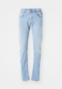 Světle modré džíny z denimu s přímým střihem, designem s pěti kapsami a zapínáním na zip. Mají vybledlé praní a malou logo cedulku na zadní straně.