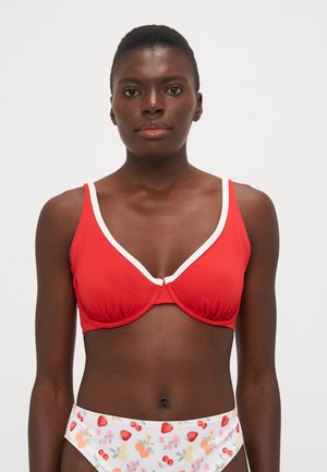 Curvy High Apex Ribbed Underwire Bikini Top - Bikinitopp - ribbon red