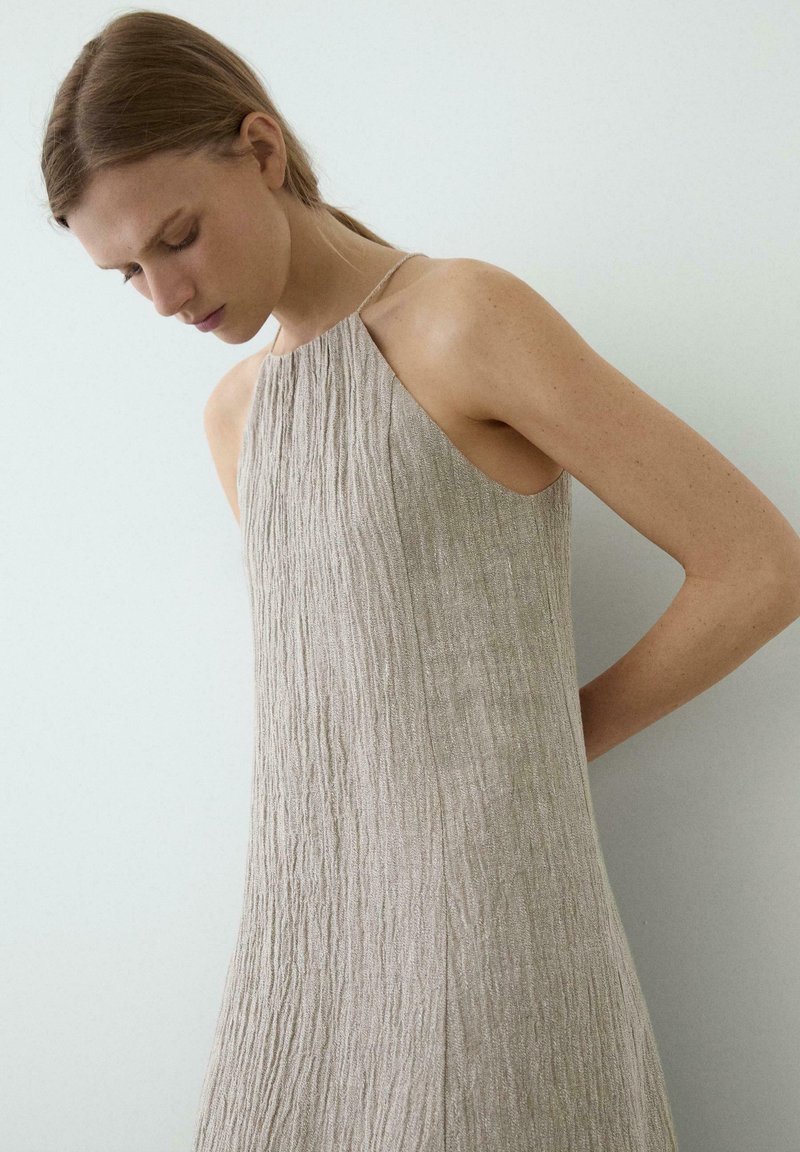 Massimo Dutti FLOWING LINEN BLEND DRESS WITH GATHERED NECKLINE - Vestito  lungo - grey/grigio - Zalando.it