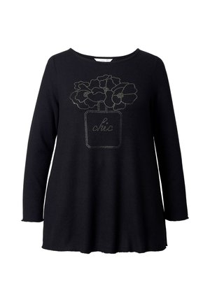 Czarny longsleeve z kropkowym konturem kwiatów w doniczce i napisem "chic" z przodu.