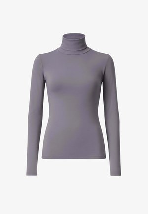 Maglione a maniche lunghe con collo alto di colore viola chiaro, realizzato in tessuto elasticizzato. Fit slim con collo alto e texture liscia, senza pattern o accenti visibili.