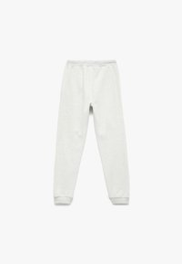 Helle graue Sweatpants aus einem weichen Baumwollmix, mit einem elastischen Bund, gerippten Bündchen und einer glatten Textur.