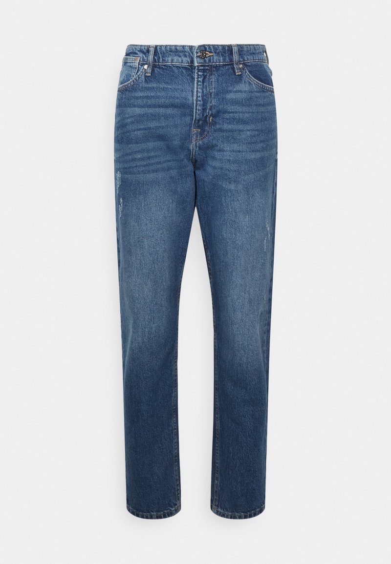 Světle modré džíny s rovný střih, s jemným opotřebením a klasickým pětipocketovým designem. Kovová zapínání na knoflík v pase.