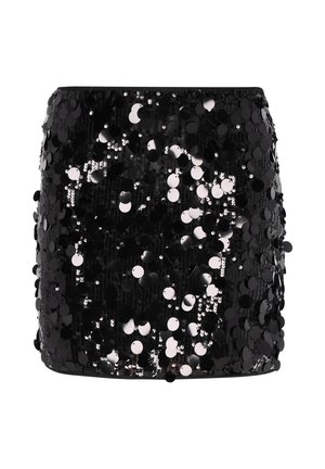 Sort mininederdel med palietter og en tætsiddende pasform. Har cirkulære palietter, der reflekterer lys og skaber en blank tekstur over det hele.