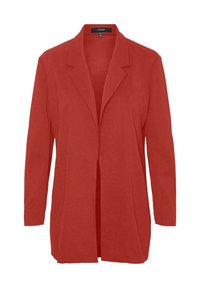 Röd blazer i mjukt material, med kavajkrage, långa ärmar, öppen framtill och skräddarsydd siluett.