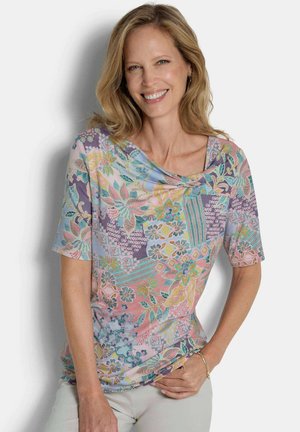 MIT KNOTENDETAIL - T-Shirt print - sage/rosé patterned