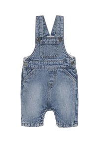 Jeansoveraller med justerbara axelband, med en framficka, två sidfickor och en ljusblå tvätt med svag slitageeffekt.