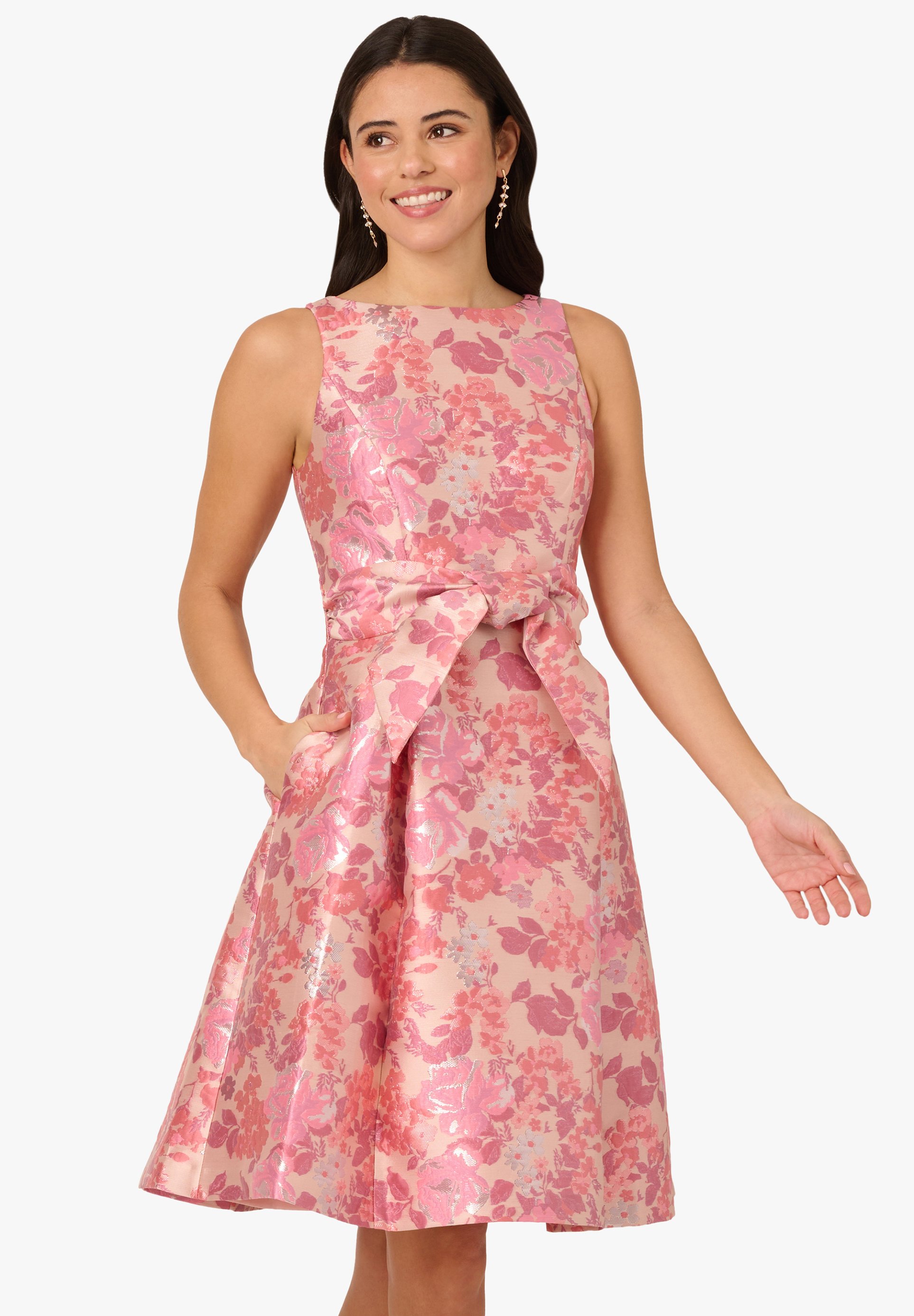 【海外限定】AdriannaPapell ドレス☆Pink llic Foil Long D Adrianna Papell SLEEVELESS TIE FRONT - Cocktail dress