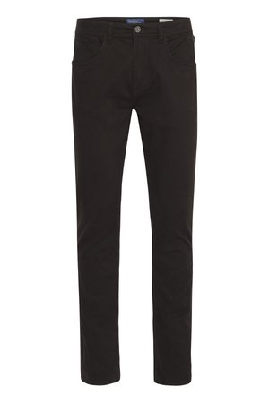 Crne hlače od pamuka, slim fit, s kopčanjem na gumb, pet džepova i glatkom teksturom. Sadrži klasične detalje šivanja.