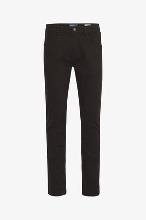Svart bukser i bomullsblanding, slim fit, med knappelukking, fem lommer og en glatt tekstur. Har klassiske sømdetaljer.