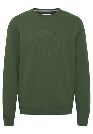 Grønn sweatshirt med rund hals, lange ermer, ribbestrikkede mansjetter og et sirkulært logo designet brodert foran.