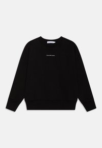 Felpa nera in cotone con polsini e orlo a costine. Caratterizzata da un colletto girocollo e un piccolo logo bianco 'Calvin Klein Jeans' sulla parte anteriore.