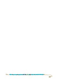 Bracelet en perles turquoise avec des accents dorés, comportant des détails en pierres colorées et un fermoir en homard. Chaîne ajustable en longueur incluse.