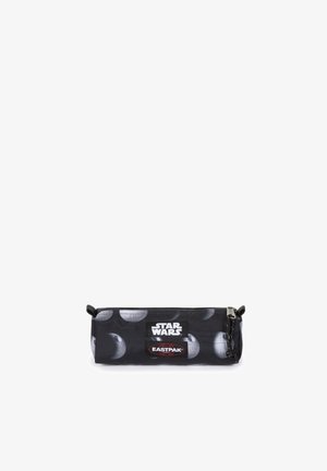 Sort penalhus med et design af grå Dødstjerne-mønstre. Indeholder en lynlåslukning og mærkater fra Star Wars og Eastpak.