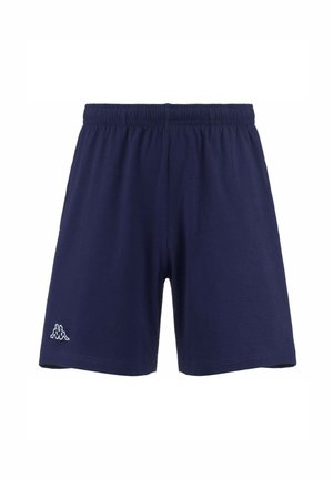 Shorts in cotone blu navy con cintura elastica e logo Kappa bianco sulla gamba sinistra. Design semplice, senza tasche né motivi.