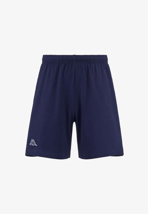 Shorts in cotone blu navy con cintura elastica e logo Kappa bianco sulla gamba sinistra. Design semplice, senza tasche né motivi.