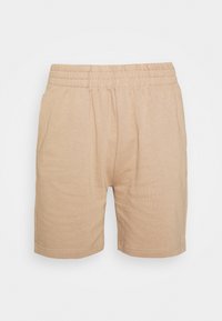 Beiga bomullsshorts med resårmidja, med en slät yta och rak passform, som slutar strax ovanför knät.