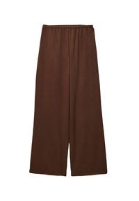 Pantalons larges marron avec une taille élastique, en tissu doux, présentés sur un fond blanc.