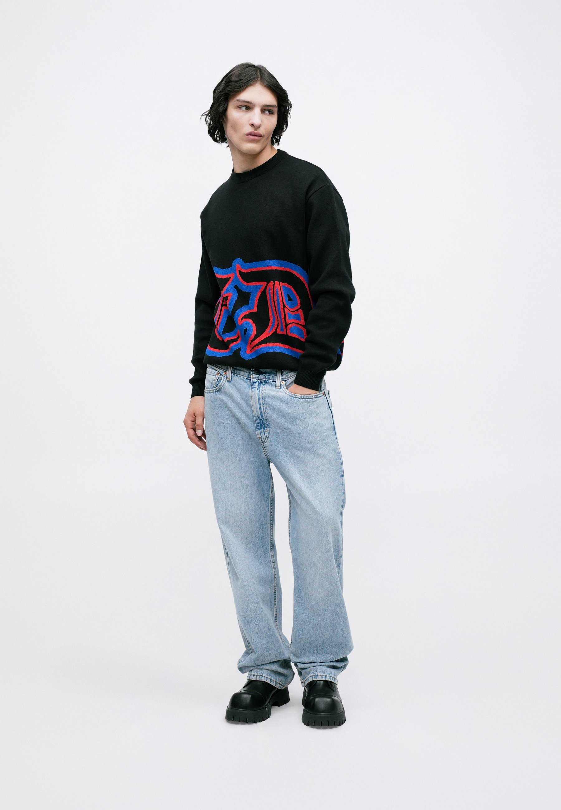 Sweat Gap homme bleu moyen col rond pull polaire grand logo