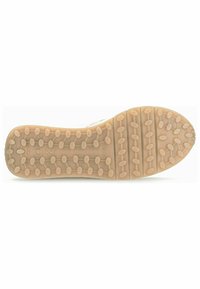Jasnobrązowa gumowa podeszwa z wypukłymi, owalnymi wzorami trakcjami. Na boku widnieje logo "Gabor". Gładka, płaska powierzchnia zapewniająca komfort.