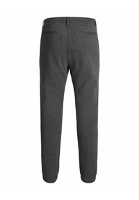 Graue Sweatpants mit schmalem Schnitt, elastischem Taillenbund und zwei Gesäßtaschen. Hergestellt aus einem weichen, strukturierten Stoff für zusätzlichen Komfort.