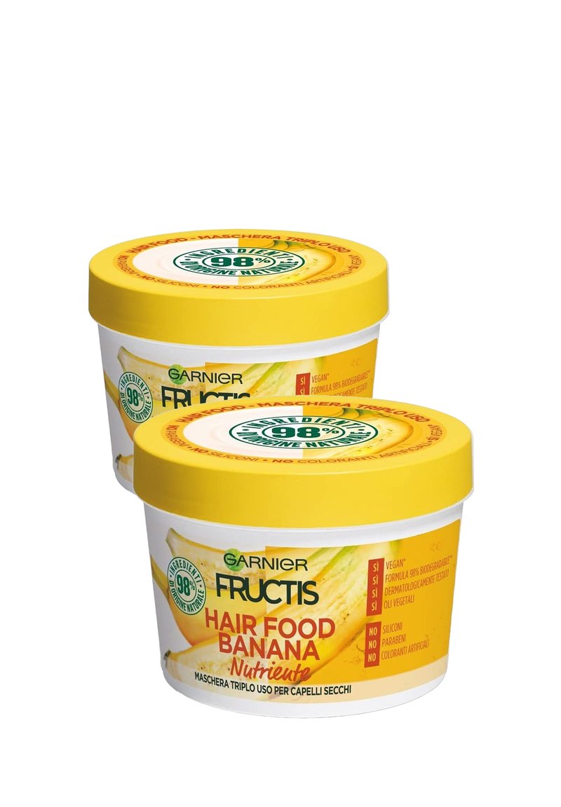 Garnier - MASCHERA NUTRIENTE FRUCTIS HAIR FOOD, MASCHERA DISCIPLINANTE 3IN1 CON FORMULA PER CAPELLI SECCHI, BANANA, 390 ML - 2 PACK - Trattamenti capelli, Ingrandire