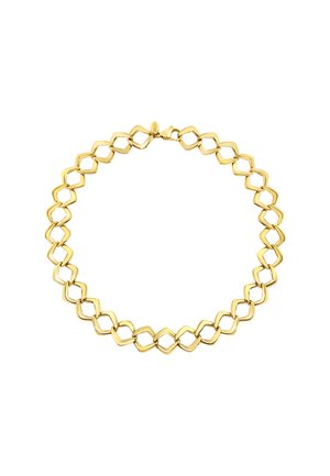 Halskæde i guldfarvet metal med sammenlåste, diamantformede led med en glat finish og sikker lås til lukning.