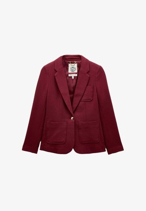 Burgundi ühe nupuga bleiser, millel on sälguga krae, kaks esist pocketit, üks rinna tasku ja satiinvooder.
