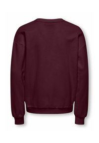 Sweat-shirt long manches uni bordeaux foncé avec poignets et ourlet côtelés, montré de dos sur fond blanc.