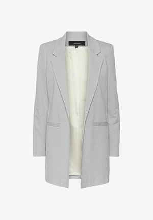 Lys grå blazer med skræddersyet design, klippede revers og to forlommer. Indersiden har en ribbet hvid foering.