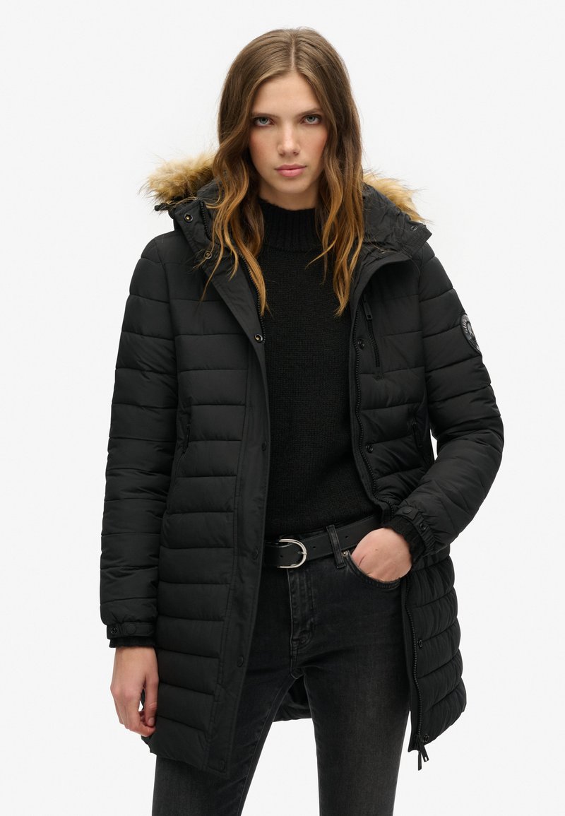 Superdry & Co FUJI HOODED MID LENGTH PUFFER - Vinterfrakke - black