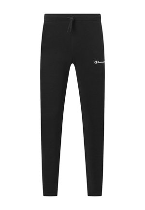 Pantalones deportivos ajustados negros con cintura con cordón y pequeño logo blanco de Champion en el muslo izquierdo.