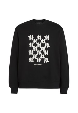 Sort sweatshirt med et iøjnefaldende hvidt grafisk mønster og teksten "KARL LAGERFELD" nederst. Lavet af blødt bomuldsstof.