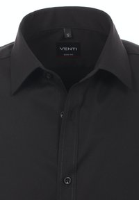Zwarte body-fit overhemd van Venti met een klassieke kraag, knopenlijst en subtiele stikdetails. Soepele stofstructuur.
