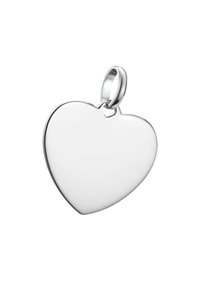 Herzförmiger Anhänger aus Silber mit polierter Oberfläche, ausgestattet mit einer Schlaufe zum Befestigen oben und einem glatten, unverschönerten Design.