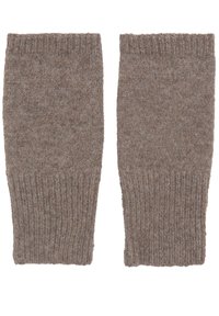 Gebreide vingerloze handschoenen van een zachte, grijsbruin wolmix. Gestructureerd oppervlak met geribde manchetten voor een goede pasvorm.