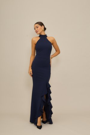 CLAUDINE RUFFLE MAXI - Φόρεμα από ζέρσεϊ - navy blue
