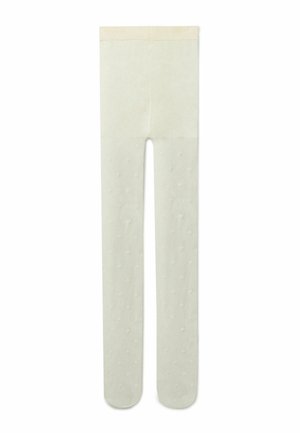 Kremfarvede, uigennemsigtige strømpebukser med et subtilt mønster af hævede prikker, der har en glat linning og ben i fuld længde.