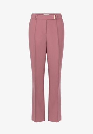 Roze op maat gemaakte broek met een rechte pijp-design. Kenmerken een platte voorkant, zijzakken en een contrasterende gestrikte riemdetail. Glad textuur.