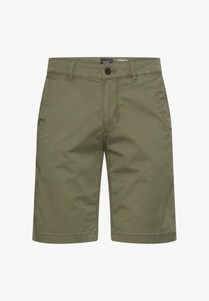 Olivengrønne knælange shorts med bæltestropper, knap foran, lynlås og sidelommer, lavet af letvægts performance-stof.