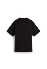 Sort bomulds t-shirt, korte ærmer, rund hals, ensfarvet design, let afslappet pasform, glat tekstur. Bagview synlig mod en hvid baggrund.