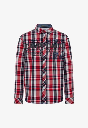 Czerwono-czarny i biały koszula w kratę z długimi rękawami. Posiada haftowany tekst i naszywkę na piersi. Wykonana z bawełny.