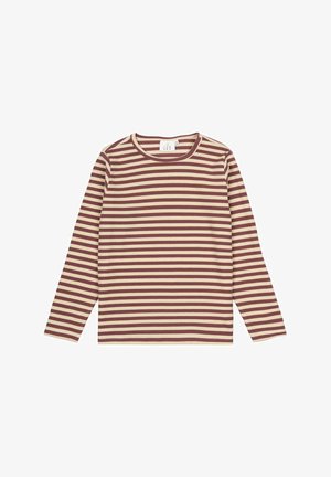 Langærmet bluse i creme og bordeaux striber, lavet af ribbet stof, med en rund halsudskæring og en afslappet pasform.